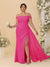 Sheath/Column Off-the-Shoulder Spaghetti Straps Plus Size  Bridesmaid Dresses With Side Slit