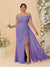 Sheath/Column Off-the-Shoulder Spaghetti Straps Plus Size  Bridesmaid Dresses With Side Slit