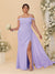 Sheath/Column Off-the-Shoulder Spaghetti Straps Plus Size  Bridesmaid Dresses With Side Slit
