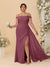 Sheath/Column Off-the-Shoulder Spaghetti Straps Plus Size  Bridesmaid Dresses With Side Slit