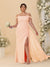 Sheath/Column Off-the-Shoulder Spaghetti Straps Plus Size  Bridesmaid Dresses With Side Slit
