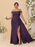 Sheath/Column Off-the-Shoulder Spaghetti Straps Plus Size  Bridesmaid Dresses With Side Slit