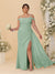 Sheath/Column Off-the-Shoulder Spaghetti Straps Plus Size  Bridesmaid Dresses With Side Slit