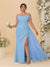 Sheath/Column Off-the-Shoulder Spaghetti Straps Plus Size  Bridesmaid Dresses With Side Slit