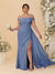 Sheath/Column Off-the-Shoulder Spaghetti Straps Plus Size  Bridesmaid Dresses With Side Slit