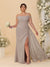 Sheath/Column Off-the-Shoulder Spaghetti Straps Plus Size  Bridesmaid Dresses With Side Slit