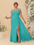 Sheath/Column Off-the-Shoulder Spaghetti Straps Plus Size  Bridesmaid Dresses With Side Slit