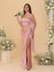 Sheath/Column Spaghetti Straps Sleeveless Floor-Length Ruched Bridesmaid Dresses With Neck Scarf & Split Side