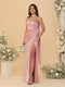 Sheath/Column Spaghetti Straps Sleeveless Floor-Length Ruched Bridesmaid Dresses With Neck Scarf & Split Side