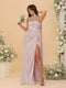 Sheath/Column Spaghetti Straps Sleeveless Floor-Length Ruched Bridesmaid Dresses With Neck Scarf & Split Side