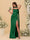 Sheath/Column Spaghetti Straps Sleeveless Floor-Length Ruched Bridesmaid Dresses With Neck Scarf & Split Side