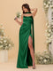 Sheath/Column Spaghetti Straps Sleeveless Floor-Length Ruched Bridesmaid Dresses With Neck Scarf & Split Side