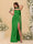 Sheath/Column Spaghetti Straps Sleeveless Floor-Length Ruched Bridesmaid Dresses With Neck Scarf & Split Side