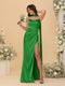 Sheath/Column Spaghetti Straps Sleeveless Floor-Length Ruched Bridesmaid Dresses With Neck Scarf & Split Side