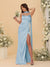 Sheath/Column Spaghetti Straps Sleeveless Floor-Length Ruched Bridesmaid Dresses With Neck Scarf & Split Side