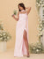 Sheath/Column Spaghetti Straps Sleeveless Floor-Length Ruched Bridesmaid Dresses With Neck Scarf & Split Side