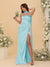 Sheath/Column Spaghetti Straps Sleeveless Floor-Length Ruched Bridesmaid Dresses With Neck Scarf & Split Side