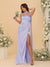 Sheath/Column Spaghetti Straps Sleeveless Floor-Length Ruched Bridesmaid Dresses With Neck Scarf & Split Side