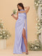 Sheath/Column Spaghetti Straps Sleeveless Floor-Length Ruched Bridesmaid Dresses With Neck Scarf & Split Side