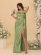 Sheath/Column Spaghetti Straps Sleeveless Floor-Length Ruched Bridesmaid Dresses With Neck Scarf & Split Side