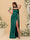 Sheath/Column Spaghetti Straps Sleeveless Floor-Length Ruched Bridesmaid Dresses With Neck Scarf & Split Side