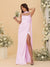 Sheath/Column Spaghetti Straps Sleeveless Floor-Length Ruched Bridesmaid Dresses With Neck Scarf & Split Side