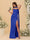 Sheath/Column Spaghetti Straps Sleeveless Floor-Length Ruched Bridesmaid Dresses With Neck Scarf & Split Side