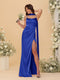 Sheath/Column Spaghetti Straps Sleeveless Floor-Length Ruched Bridesmaid Dresses With Neck Scarf & Split Side
