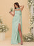 Sheath/Column Spaghetti Straps Sleeveless Floor-Length Ruched Bridesmaid Dresses With Neck Scarf & Split Side