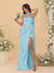 Sheath/Column Spaghetti Straps Sleeveless Floor-Length Ruched Bridesmaid Dresses With Neck Scarf & Split Side