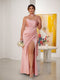 Sheath/Column Spaghetti Straps Sleeveless Floor-Length Ruched  Bridesmaid Dresses With Neck Scarf & Split Side