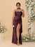 Sheath/Column Spaghetti Straps Sleeveless Floor-Length Ruched  Bridesmaid Dresses With Neck Scarf & Split Side