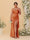 Sheath/Column Spaghetti Straps Sleeveless Floor-Length Ruched  Bridesmaid Dresses With Neck Scarf & Split Side