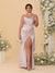Sheath/Column Spaghetti Straps Sleeveless Floor-Length Ruched  Bridesmaid Dresses With Neck Scarf & Split Side