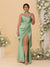 Sheath/Column Spaghetti Straps Sleeveless Floor-Length Ruched  Bridesmaid Dresses With Neck Scarf & Split Side
