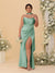 Sheath/Column Spaghetti Straps Sleeveless Floor-Length Ruched  Bridesmaid Dresses With Neck Scarf & Split Side