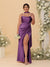 Sheath/Column Spaghetti Straps Sleeveless Floor-Length Ruched  Bridesmaid Dresses With Neck Scarf & Split Side