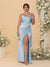 Sheath/Column Spaghetti Straps Sleeveless Floor-Length Ruched  Bridesmaid Dresses With Neck Scarf & Split Side