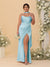 Sheath/Column Spaghetti Straps Sleeveless Floor-Length Ruched  Bridesmaid Dresses With Neck Scarf & Split Side