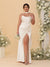 Sheath/Column Spaghetti Straps Sleeveless Floor-Length Ruched  Bridesmaid Dresses With Neck Scarf & Split Side