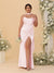 Sheath/Column Spaghetti Straps Sleeveless Floor-Length Ruched  Bridesmaid Dresses With Neck Scarf & Split Side