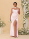 Sheath/Column Spaghetti Straps Sleeveless Floor-Length Ruched  Bridesmaid Dresses With Neck Scarf & Split Side