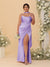 Sheath/Column Spaghetti Straps Sleeveless Floor-Length Ruched  Bridesmaid Dresses With Neck Scarf & Split Side