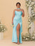 Sheath/Column Spaghetti Straps Sleeveless Floor-Length Ruched  Bridesmaid Dresses With Neck Scarf & Split Side