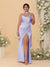 Sheath/Column Spaghetti Straps Sleeveless Floor-Length Ruched  Bridesmaid Dresses With Neck Scarf & Split Side
