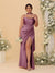 Sheath/Column Spaghetti Straps Sleeveless Floor-Length Ruched  Bridesmaid Dresses With Neck Scarf & Split Side