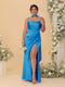 Sheath/Column Spaghetti Straps Sleeveless Floor-Length Ruched  Bridesmaid Dresses With Neck Scarf & Split Side