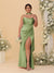 Sheath/Column Spaghetti Straps Sleeveless Floor-Length Ruched  Bridesmaid Dresses With Neck Scarf & Split Side