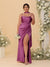 Sheath/Column Spaghetti Straps Sleeveless Floor-Length Ruched  Bridesmaid Dresses With Neck Scarf & Split Side