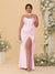 Sheath/Column Spaghetti Straps Sleeveless Floor-Length Ruched  Bridesmaid Dresses With Neck Scarf & Split Side